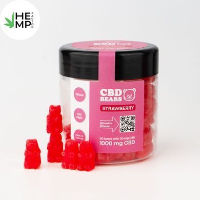 Желейні КБД ведмедики 50шт зі смаком полуниці Банка 80g 1000mg CBD Vegan