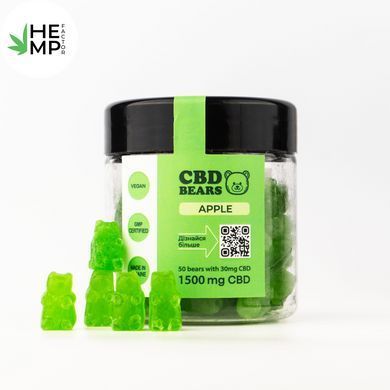 Желейні КБД Full Spectrum ведмедики зі смаком яблука Банка 80g 1500mg CBD Vegan