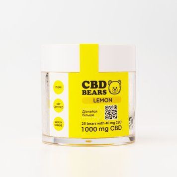 Желейні КБД + Mg ведмедики 25шт в банці 40г смак лимон 800mg CBD Vegan